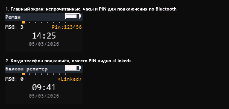 Главный экран: MSG и PIN